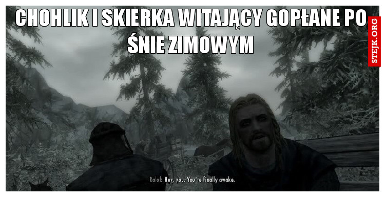 chohlik i skierka witający gopłane po śnie zimowym