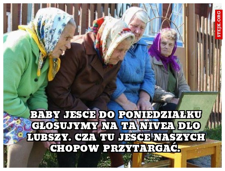 Baby jesce do poniedziałku głosujymy na ta nivea dlo lubszy. cza tu jesce naszych chopow przytargać. 
