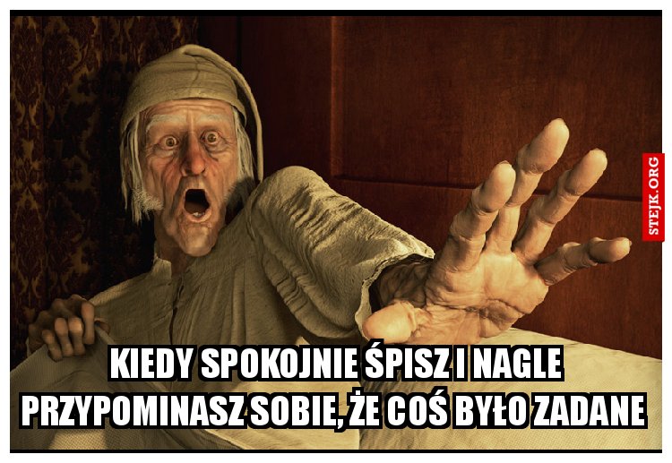 KIEDY SPOKOJNIE SOBIE ŚPISZ I NAGLE PRZYPOMINA  CI SIĘ, ŻE BYŁO COŚ ZADANE