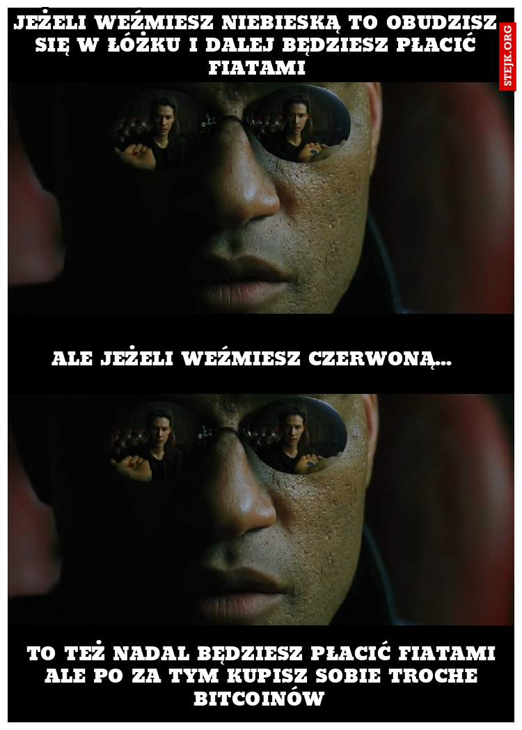 Jeżeli weźmiesz niebieską to obudzisz się w łóżku i dalej będziesz płacić fiatami