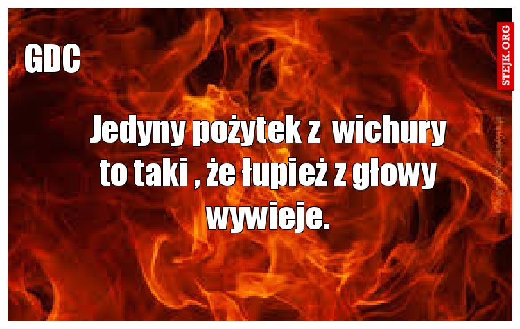 Jedyny pożytek z  wichury to taki , że łupież z głowy wywieje.
