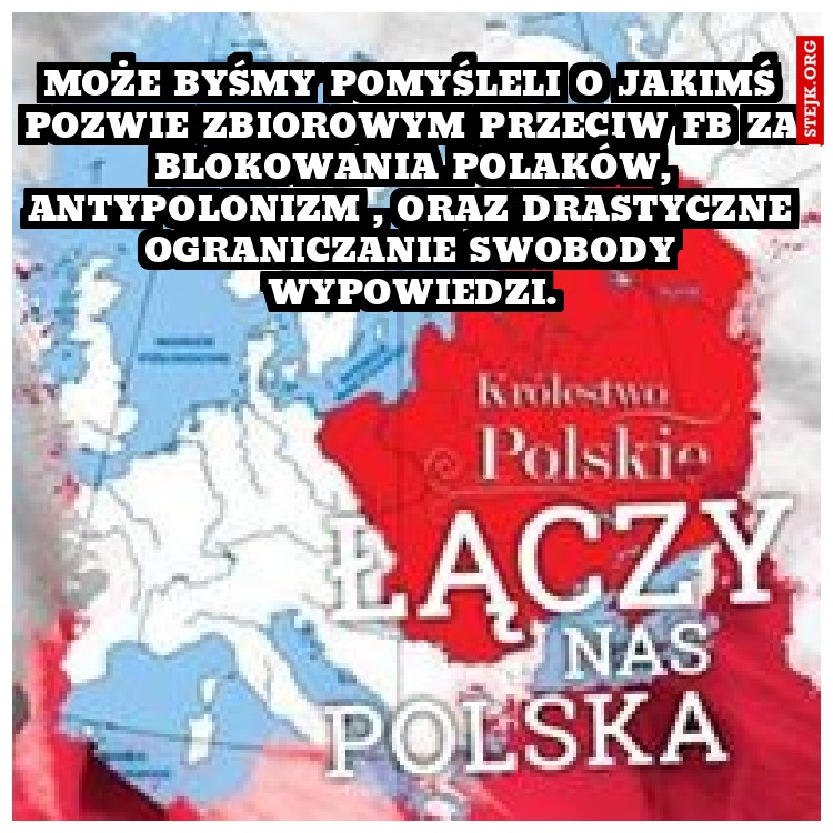 Może byśmy pomyśleli o jakimś pozwie zbiorowym przeciw FB za blokowania Polaków, antypolonizm , oraz drastyczne ograniczanie swobody wypowiedzi.