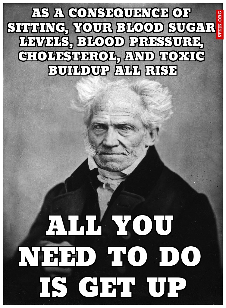 As a consequence of sitting, your blood sugar levels, blood pressure, cholesterol, and toxic buildup all rise