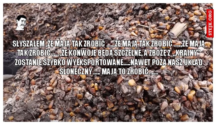 Słyszałem ,że mają tak zrobić .....,że mają tak zrobić .....,że mają tak zrobić ..... ,że konwoje będą szczelne, a zboże z  ,,krainy" zostanie szybko wyeksportowane.....nawet poza nasz układ słoneczny ..... Mają to zrobić. .....