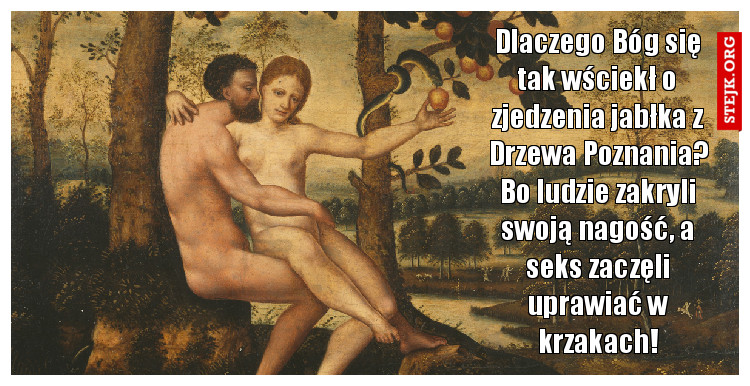 Dlaczego Bóg się tak wściekł o zjedzenia jabłka z Drzewa Poznania? Bo ludzie zakryli swoją nagość, a seks zaczęli uprawiać w krzakach!