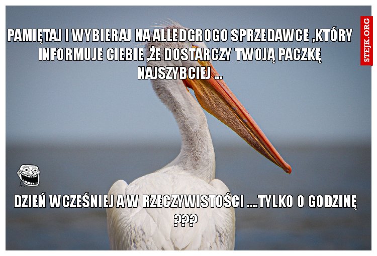 PAMIĘTAJ I WYBIERAJ NA ALLEDGROGO SPRZEDAWCE ,KTÓRY INFORMUJE CIEBIE ,ŻE DOSTARCZY TWOJĄ PACZKĘ NAJSZYBCIEJ ...