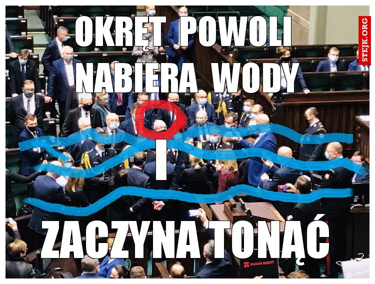 okręt  powoli  nabiera  wody