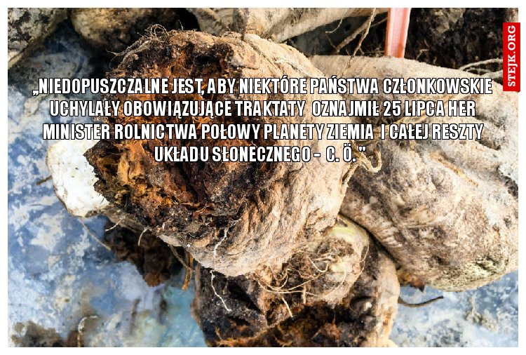 ,,Niedopuszczalne jest, aby niektóre państwa członkowskie uchylały obowiązujące traktaty  OZNAJMIŁ 25 lipca HER minister rolnictwa POŁOWY PLANETY ZIEMIA  I CAŁEJ RESZTY UKŁADU SŁONECZNEGO -  C. Ö. "  