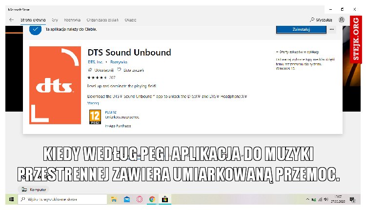 Kiedy według pegi aplikacja do muzyki przestrennej zawiera umiarkowaną przemoc.
