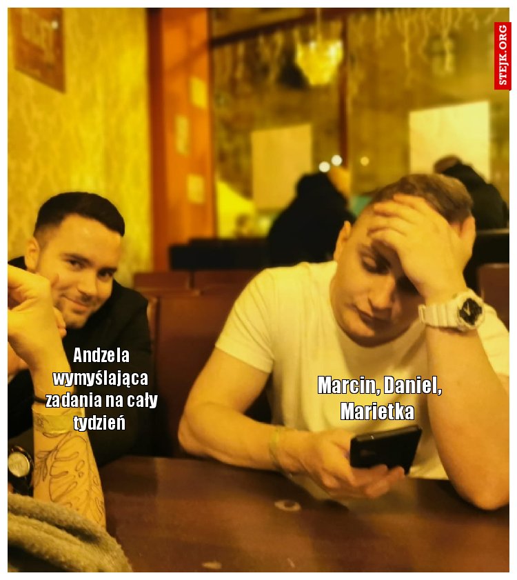 Andzela wymyślająca zadania na cały tydzień 