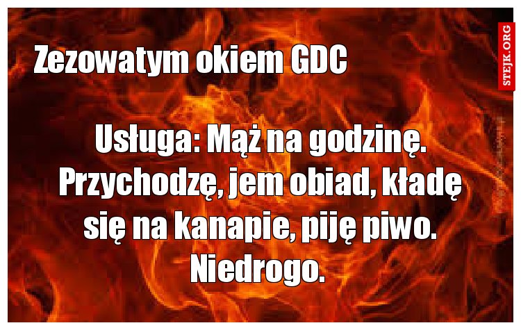 Usługa: Mąż na godzinę. Przychodzę, jem obiad, kładę się na kanapie, piję piwo. Niedrogo. 