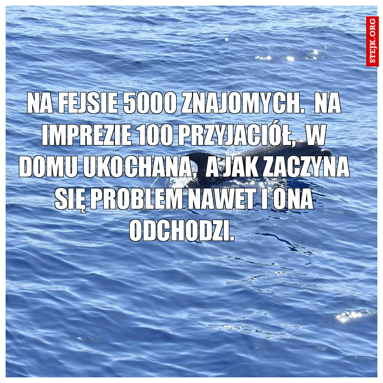 Na fejsie 5000 znajomych.  Na imprezie 100 przyjaciół,  w domu ukochana,  a jak zaczyna się problem nawet i ona odchodzi. 