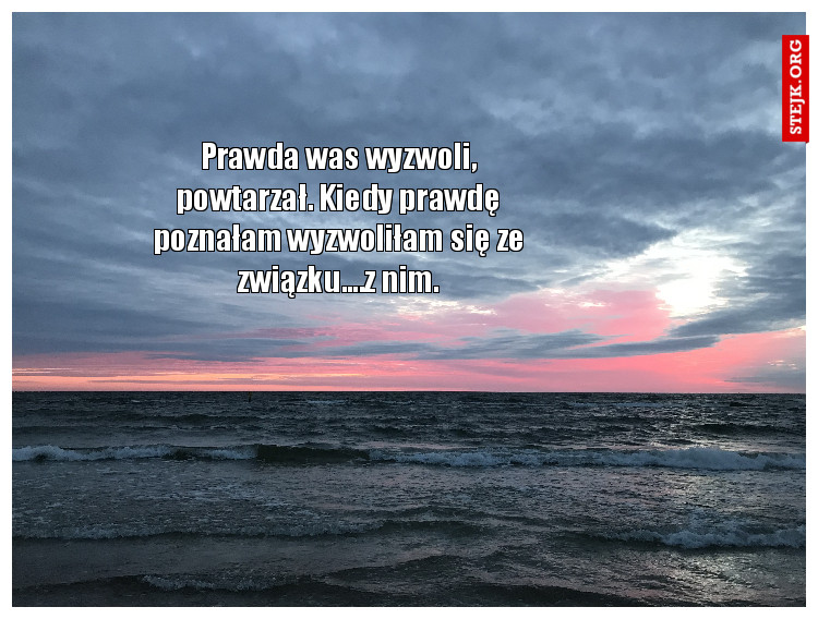 Prawda was wyzwoli, powtarzał. Kiedy prawdę poznałam wyzwoliłam się ze związku....z nim.