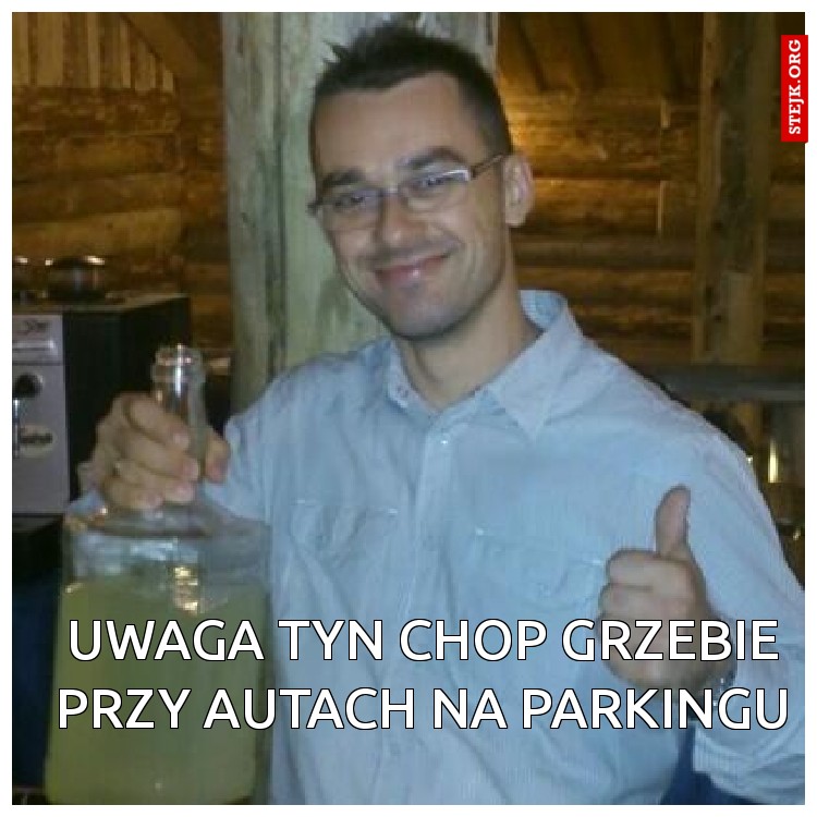 Uwaga tyn chop grzebie przy autach na parkingu