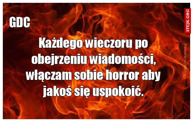 Każdego wieczoru po obejrzeniu wiadomości, włączam sobie horror aby jakoś się uspokoić.
