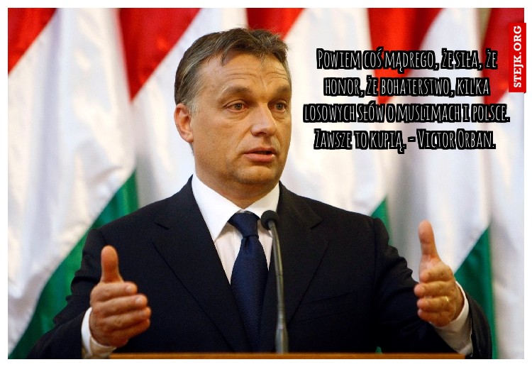 Powiem coś mądrego, że siła, że honor, że bohaterstwo, kilka losowych słów o muslimach i polsce. Zawsze to kupią. - Victor Orban. 