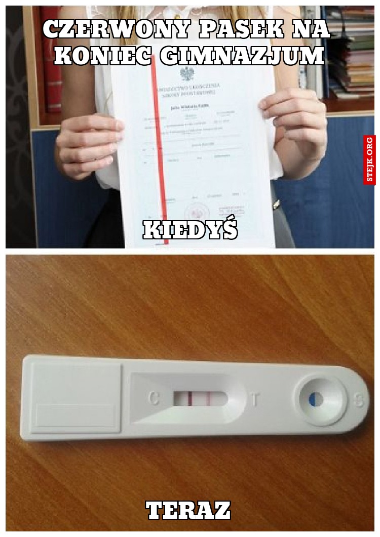 Czerwony pasek na koniec gimnazjum