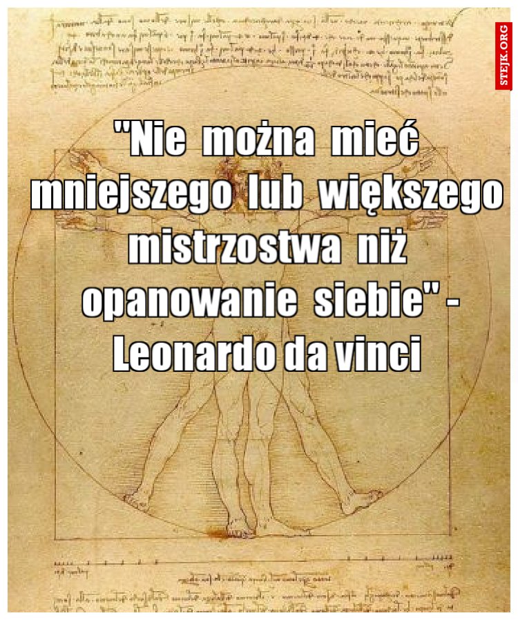 "Nie  można  mieć  mniejszego  lub  większego  mistrzostwa  niż  opanowanie  siebie" - Leonardo da vinci 