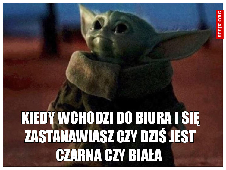 Kiedy wchodzi do biura i się zastanawiasz czy dziś jest czarna czy biała 