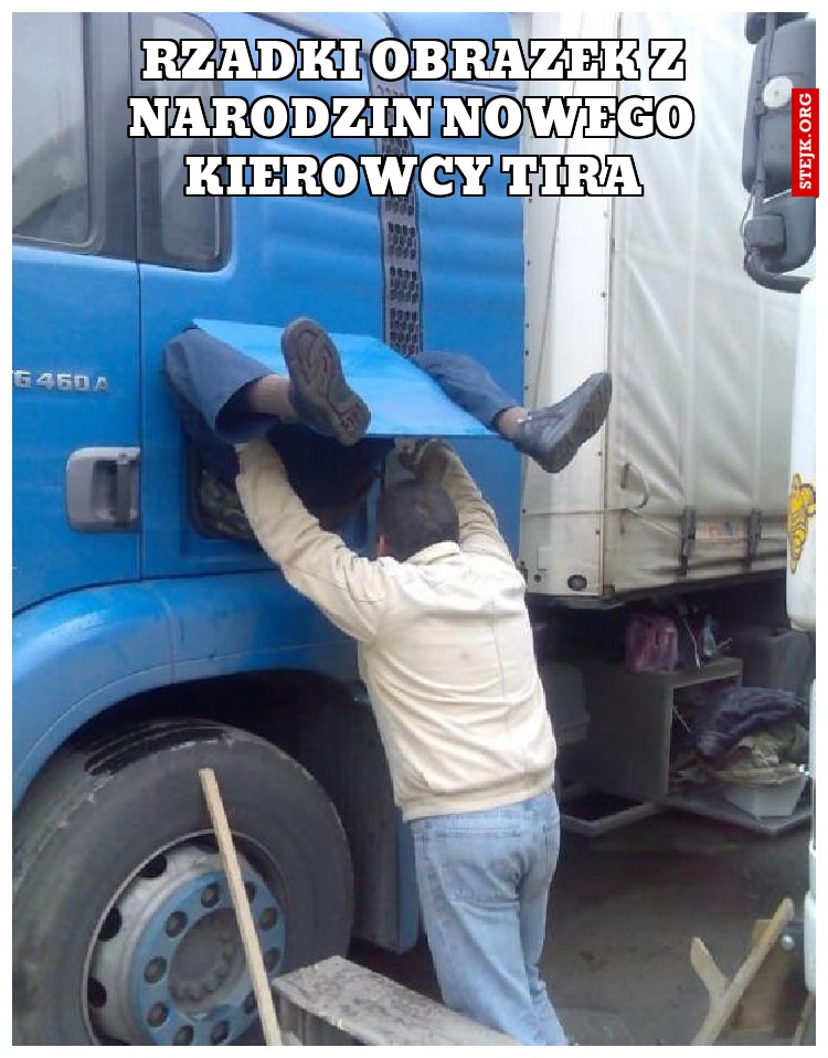 Rzadki obrazek z narodzin nowego kierowcy tira