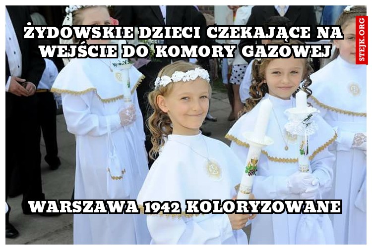 Żydowskie dzieci czekające na wejście do komory gazowej
