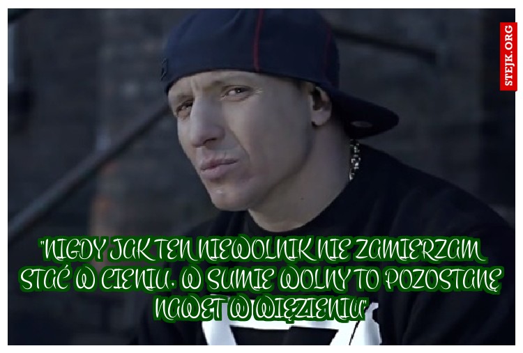 "Nigdy jak ten niewolnik nie zamierzam stać w cieniu, w sumie wolny to pozostanę nawet w więzieniu"