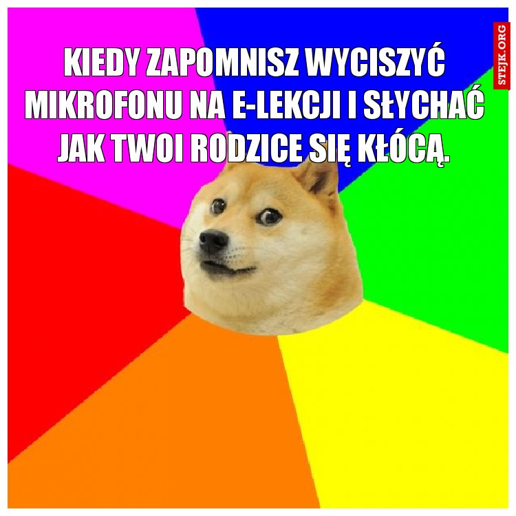Kiedy zapomnisz wyciszyć mikrofonu na e-lekcji i słychać jak twoi rodzice się kłócą.