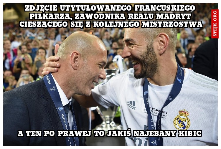 zdjęcie utytułowanego francuskiego piłkarza, zawodnika realu madryt cieszącego się z kolejnego mistrzostwa