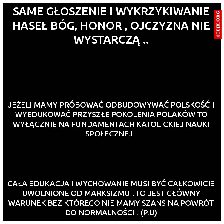 same głoszenie i wykrzykiwanie haseł bóg, honor , ojczyzna nie wystarczą ..