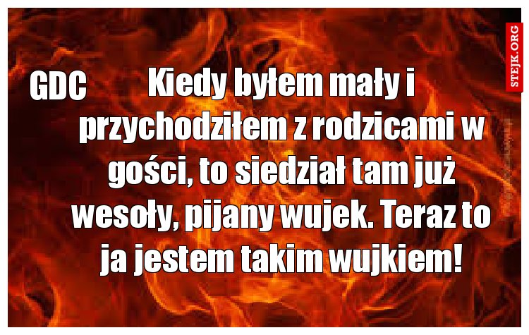 Kiedy byłem mały i przychodziłem z rodzicami w gości, to siedział tam już wesoły, pijany wujek. Teraz to ja jestem takim wujkiem!