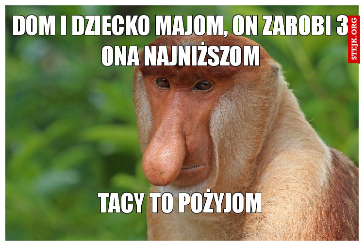 Dom i dziecko majom, on zarobi 3 ona najniższom
