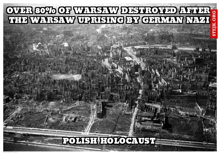 Over 80% of Warsaw destroyed after the Warsaw Uprising by German Nazi