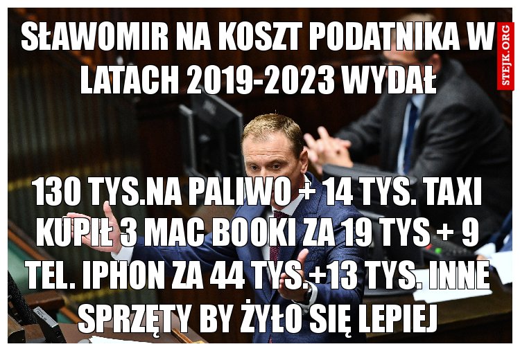 SŁAWOMIR NA KOSZT PODATNIKA w latach 2019-2023 wydał