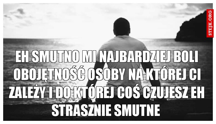 Eh smutno mi najbardziej boli obojętność osoby na której ci zależy i do której coś czujesz eh strasznie smutne 
