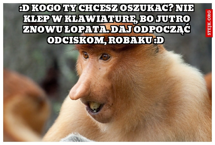 :D kogo ty chcesz oszukać? nie klep w klawiaturę, bo jutro znowu łopata. daj odpocząć odciskom, robaku :D 