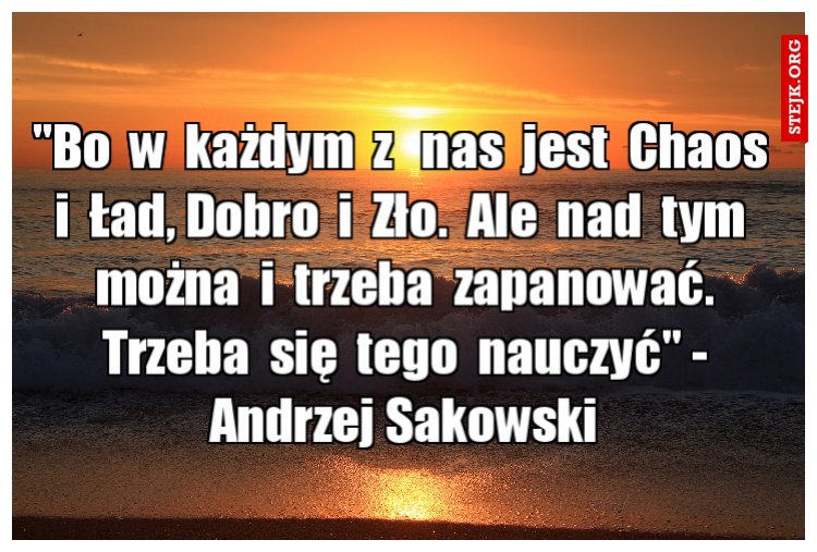 "Bo  w  każdym  z   nas  jest  Chaos  i  Ład, Dobro  i  Zło.  Ale  nad  tym  można  i  trzeba  zapanować. Trzeba  się  tego  nauczyć" - Andrzej Sakowski