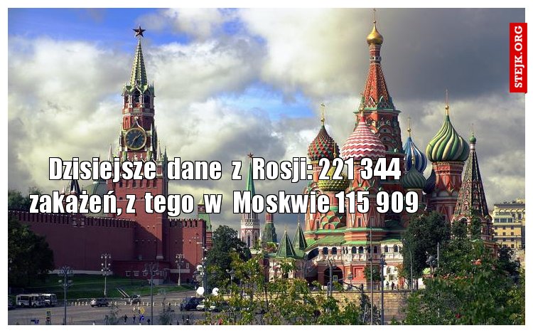 Dzisiejsze  dane  z  Rosji: 221 344 zakażeń, z  tego  w  Moskwie 115 909