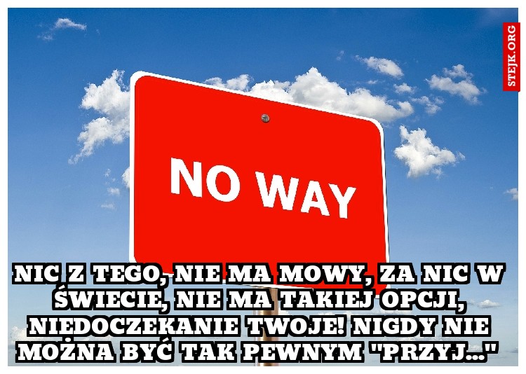 Nic z tego, nie ma mowy, za nic W świecie, nie ma takiej opcji, niedoczekanie twoje! Nigdy nie można być tak pewnym "przyj..." 