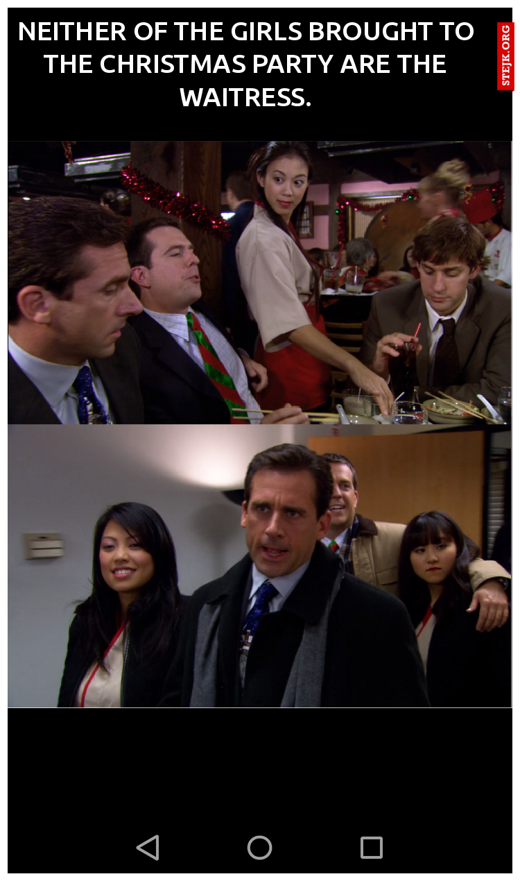 Neither of the girls brought to the christmas party are the waitress.