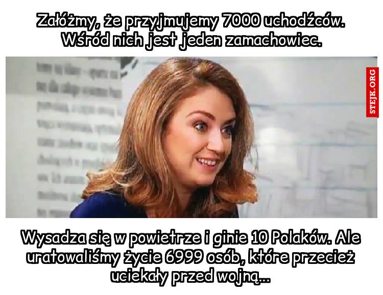Załóżmy, że przyjmujemy 7000 uchodźców. Wśród nich jest jeden zamachowiec.