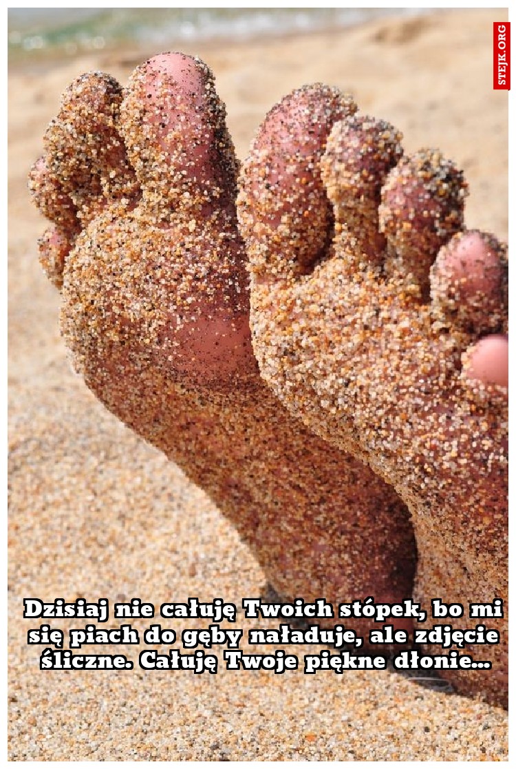 Dzisiaj nie całuję Twoich stópek, bo mi się piach do gęby naładuje, ale zdjęcie śliczne. Całuję Twoje piękne dłonie...
