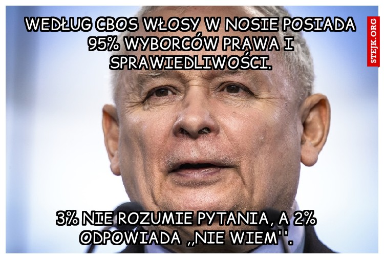 Według CBOS włosy w nosie posiada 95% wyborców Prawa i Sprawiedliwości.