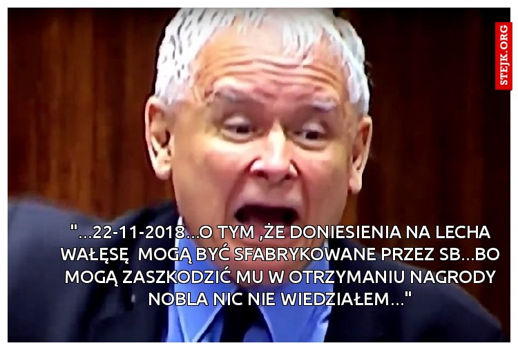 "...22-11-2018...O TYM ,ŻE DONIESIENIA NA LECHA WAŁĘSĘ  MOGĄ BYĆ SFABRYKOWANE PRZEZ SB...BO MOGĄ ZASZKODZIĆ MU W OTRZYMANIU NAGRODY NOBLA NIC NIE WIEDZIAŁEM..."
