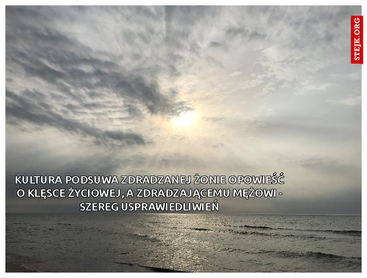 Kultura podsuwa zdradzanej żonie opowieść o klęsce życiowej, a zdradzającemu mężowi - szereg usprawiedliwień
