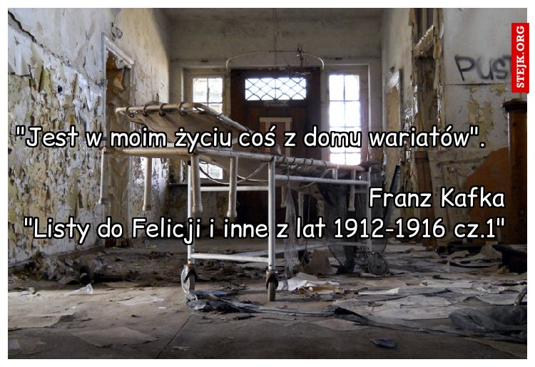 "Jest w moim życiu coś z domu wariatów".                                                                                                                         Franz Kafka "Listy do Felicji i inne z lat 1912-1916 cz.1"