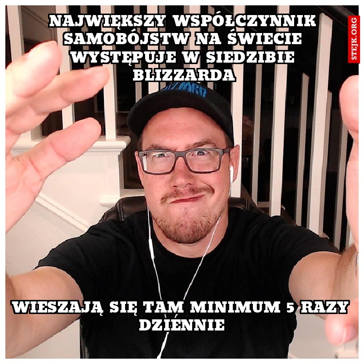 Największy współczynnik samobójstw na świecie występuje w siedzibie Blizzarda