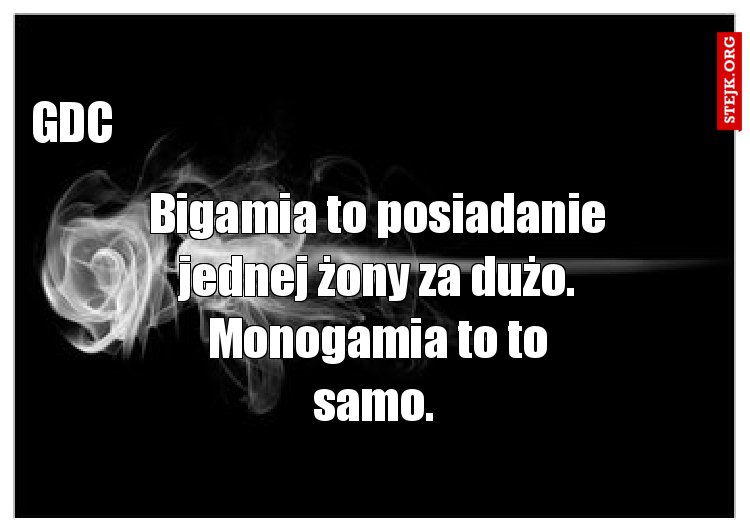 Bigamia to posiadanie jednej żony za dużo. Monogamia to to samo. 