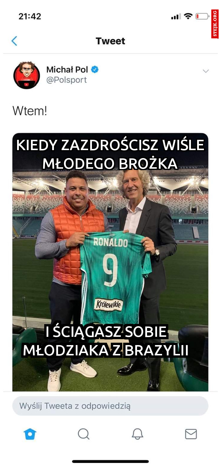 Kiedy zazdrościsz wiśle młodego brożka