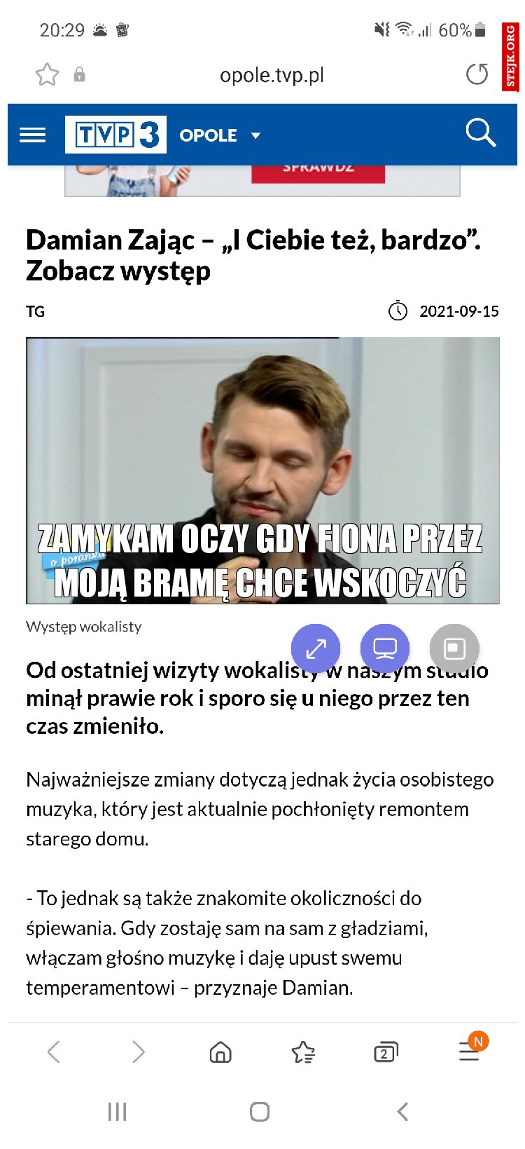 Zamykam oczy gdy Fiona przez moją bramę chce wskoczyć