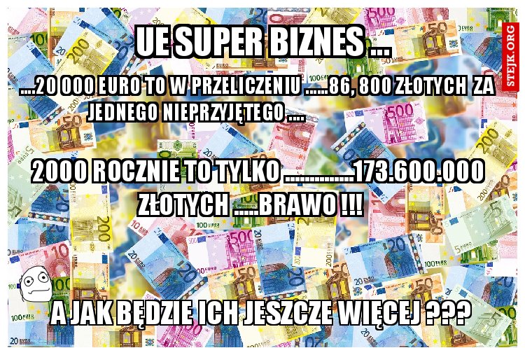 ....20 000 Euro to w przeliczeniu ......86, 800 ZłotyCH  ZA  JEDNEGO NIEPRZYJĘTEGO ....                                 